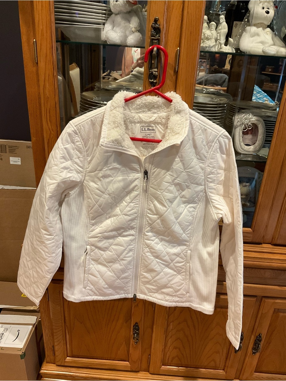L.L. Bean Women’s White Quilted Sherpa Collar Jacket Petite Large